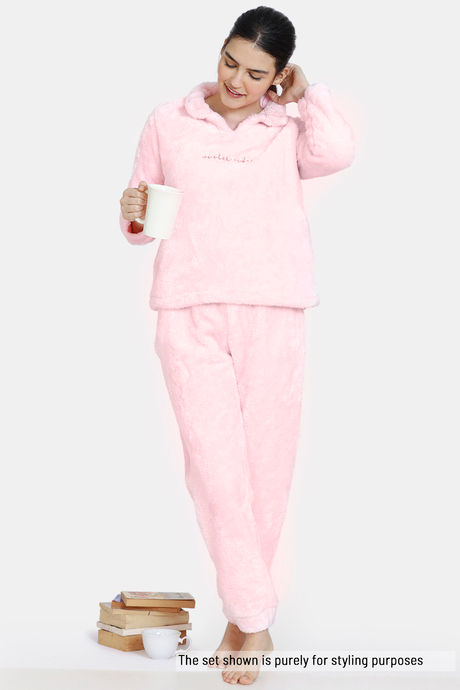 Zivame Fluffy Fur Knit Pyjama - Candy Pink — image 4